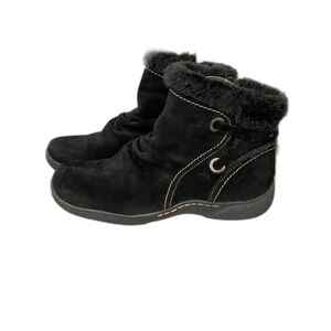 BearTraps Leanna Black Suede Faux Fur ankle Boots Women's Size 8.5 Black
